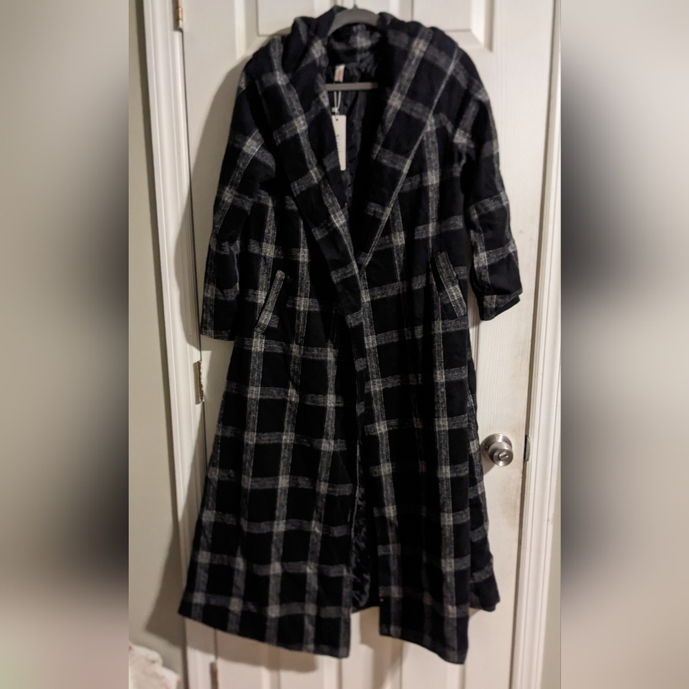 Order Plus Black White Overcoat M Windowpane Pattern Classic